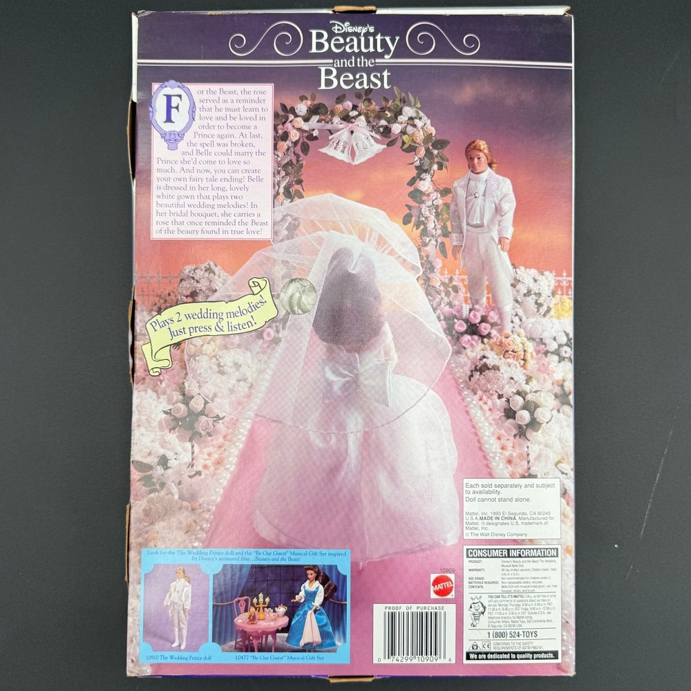 Disney Beauty and the Beast Musical Belle Wedding Doll 1998 Mattel 10909 Box Dmg - Picture 2 of 12